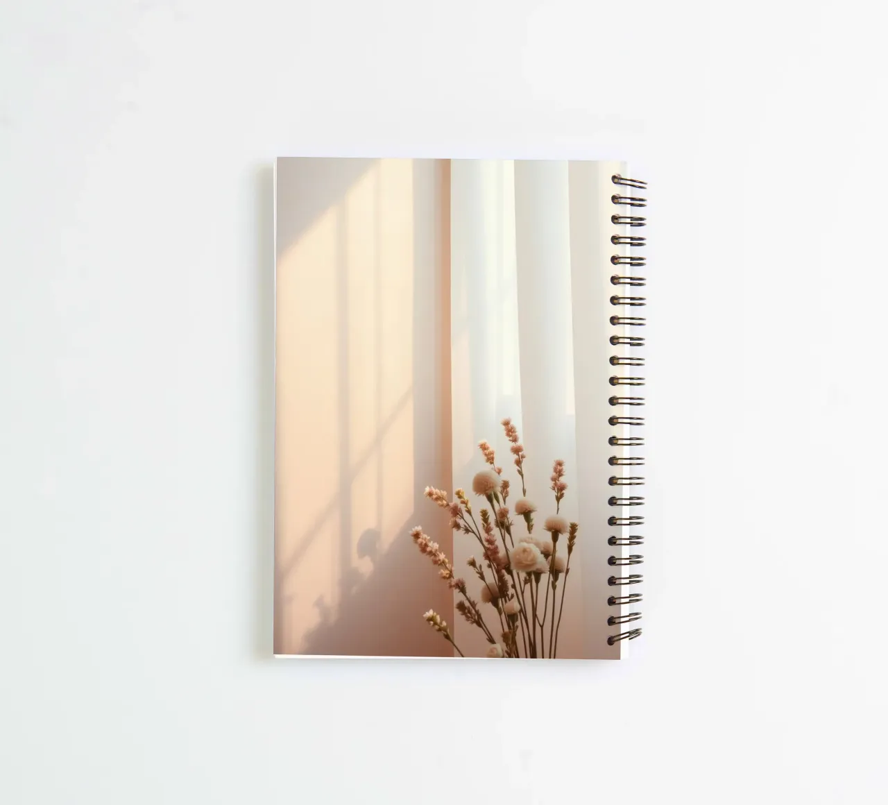 Soft light filters through sheer curtains with calm flowers spiral notebook by DesignDoodle