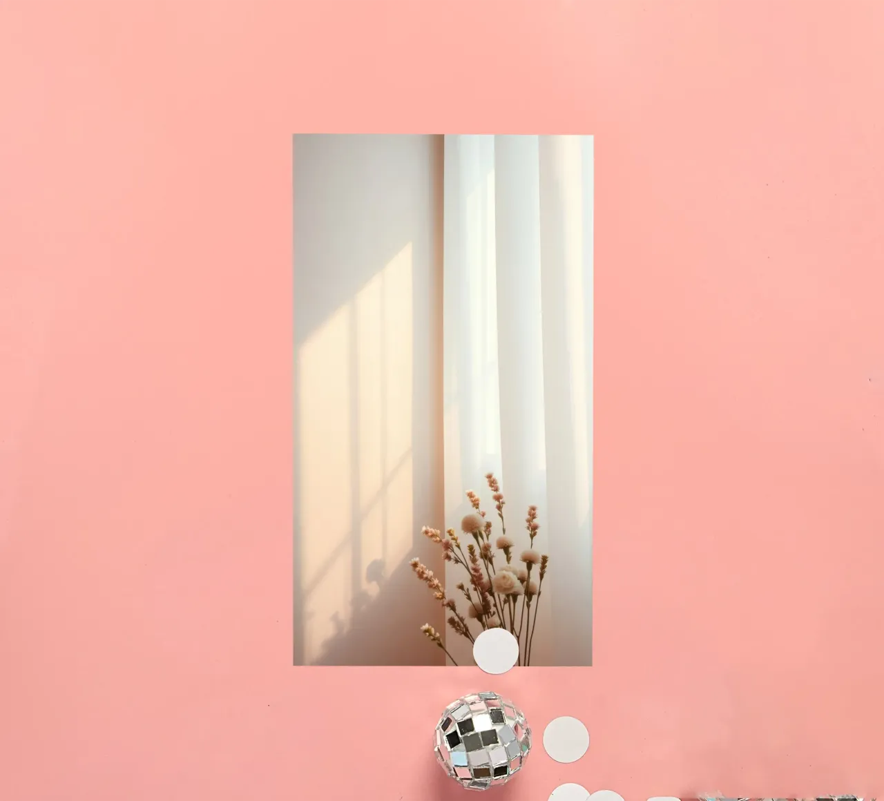 Une lumière douce filtre à travers des rideaux diaphanes ornés de fleurs calmes. autocollant de DesignDoodle