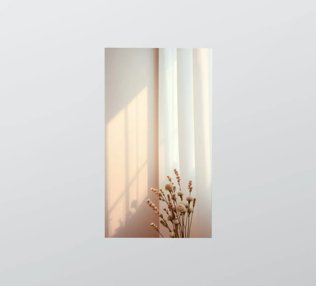 Une lumière douce filtre à travers des rideaux diaphanes ornés de fleurs calmes. autocollant de DesignDoodle