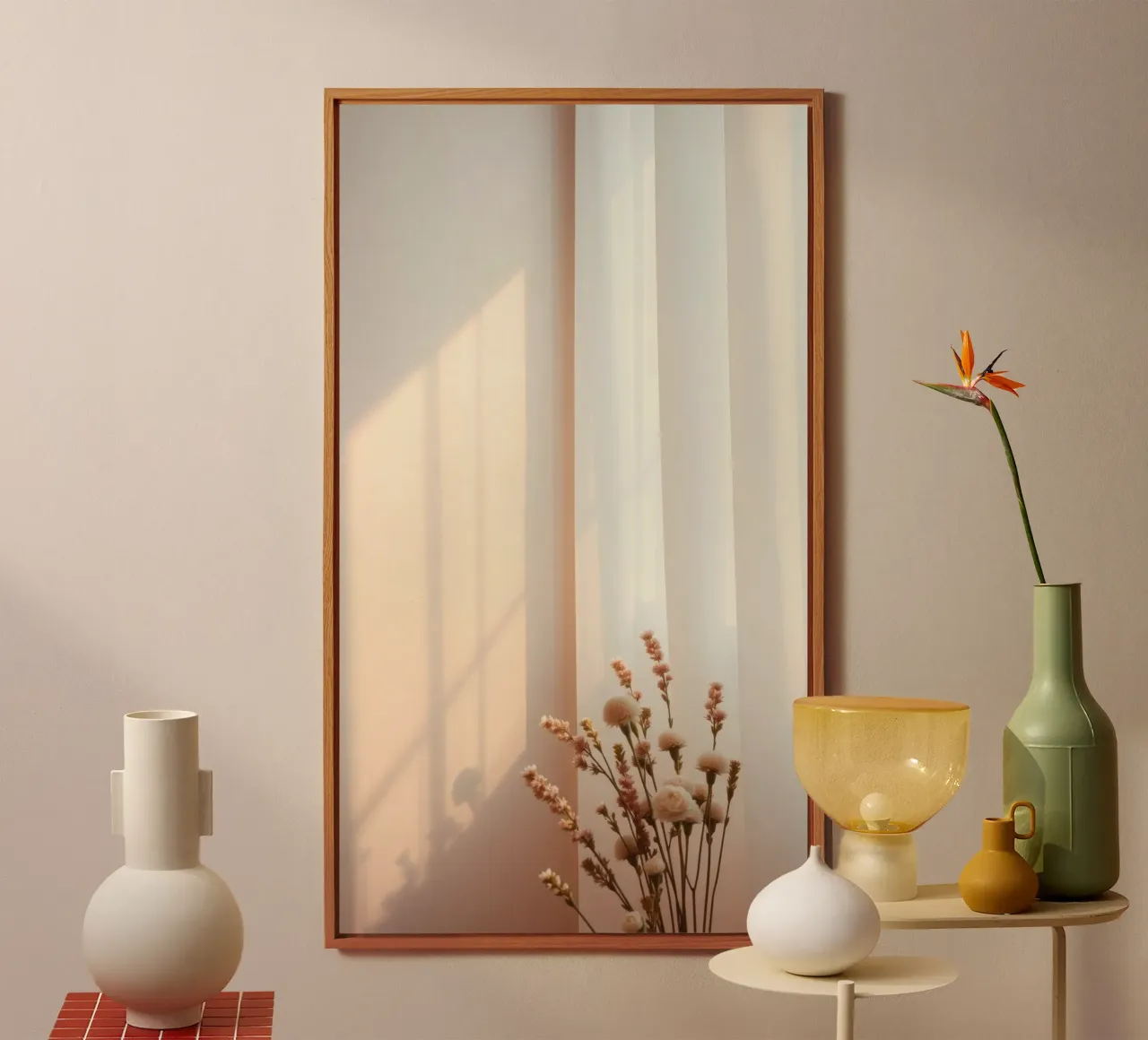 Soft light filters through sheer curtains with calm flowers alu-dibond by DesignDoodle
