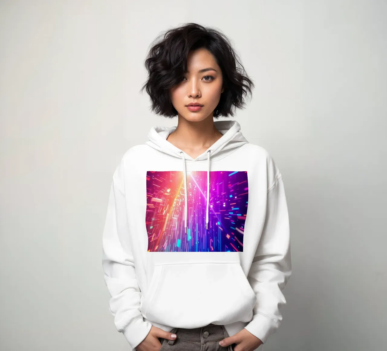 Colorful abstract design featuring vibrant rays of light hoodie by DesignDoodle