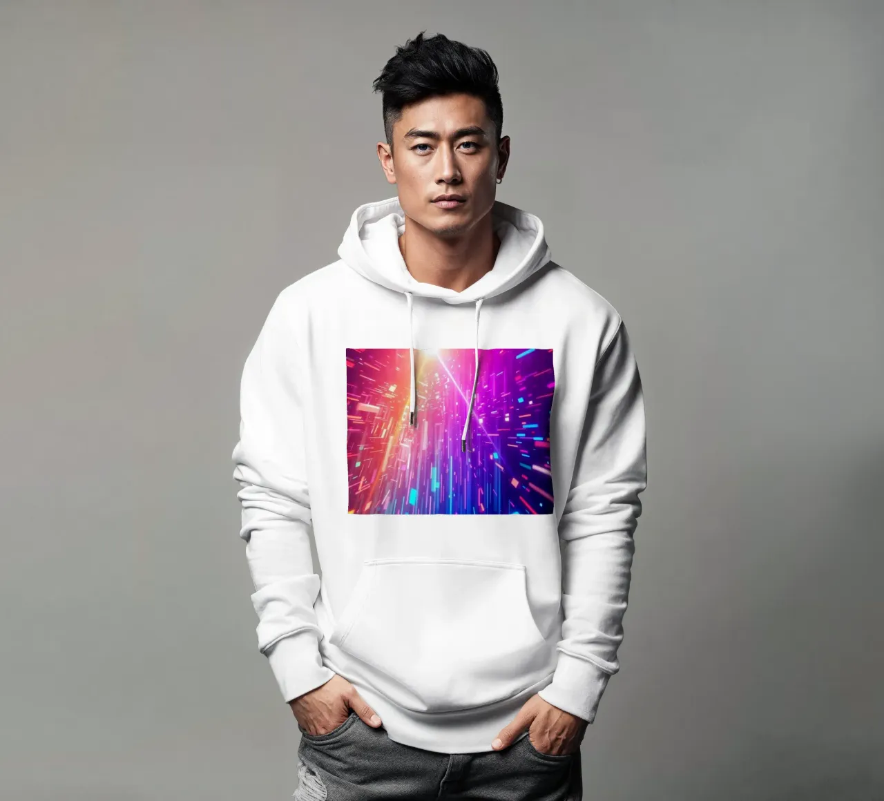 Colorful abstract design featuring vibrant rays of light hoodie by DesignDoodle