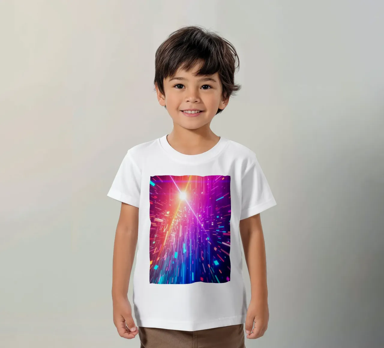 Buntes abstraktes Design mit leuchtenden Lichtstrahlen Kinder T-Shirt von DesignDoodle