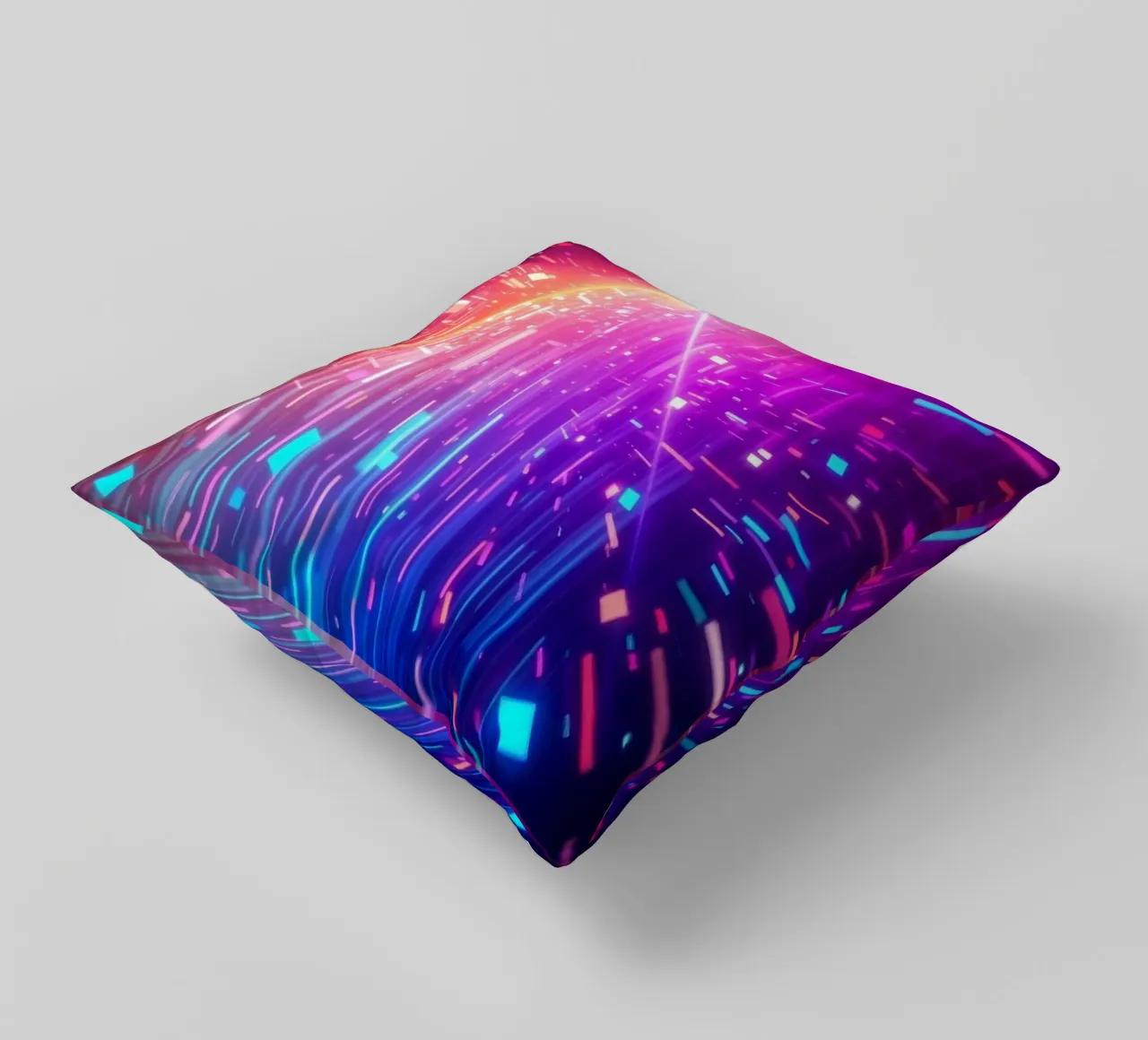 Buntes abstraktes Design mit leuchtenden Lichtstrahlen Kissen von DesignDoodle