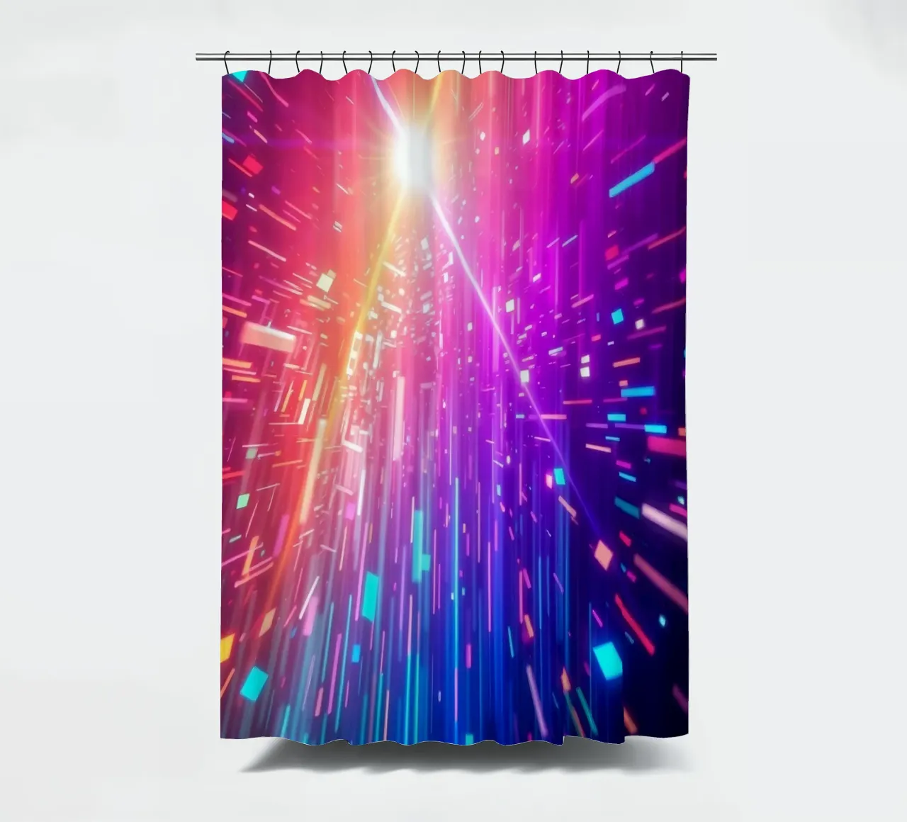 Kleurrijk abstract ontwerp met levendige lichtstralen douchegordijn van DesignDoodle