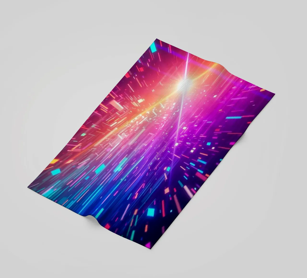 Colorful abstract design featuring vibrant rays of light beach towel by DesignDoodle