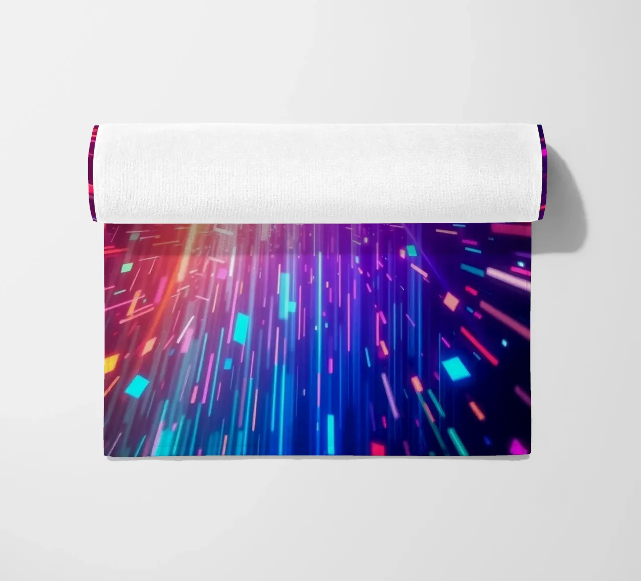 Colorful abstract design featuring vibrant rays of light beach towel by DesignDoodle
