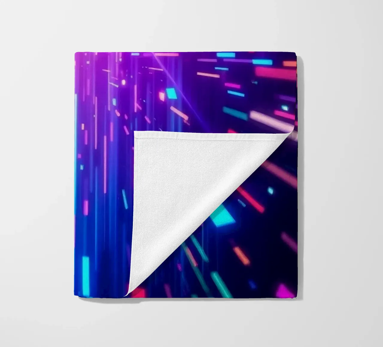 Colorful abstract design featuring vibrant rays of light beach towel by DesignDoodle