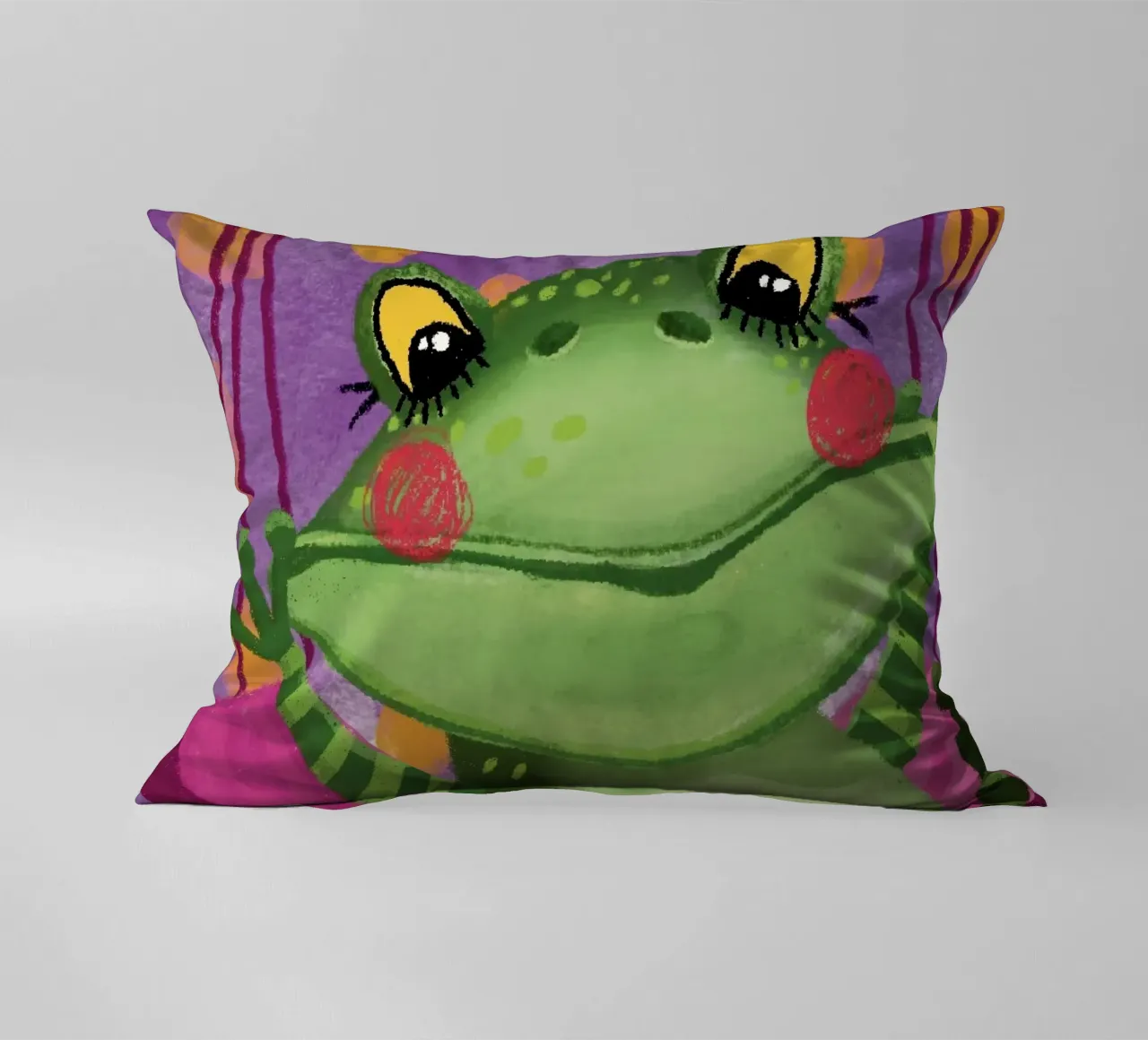 Funny frog swings in the hammock decorative cushion by Honigbrombeere