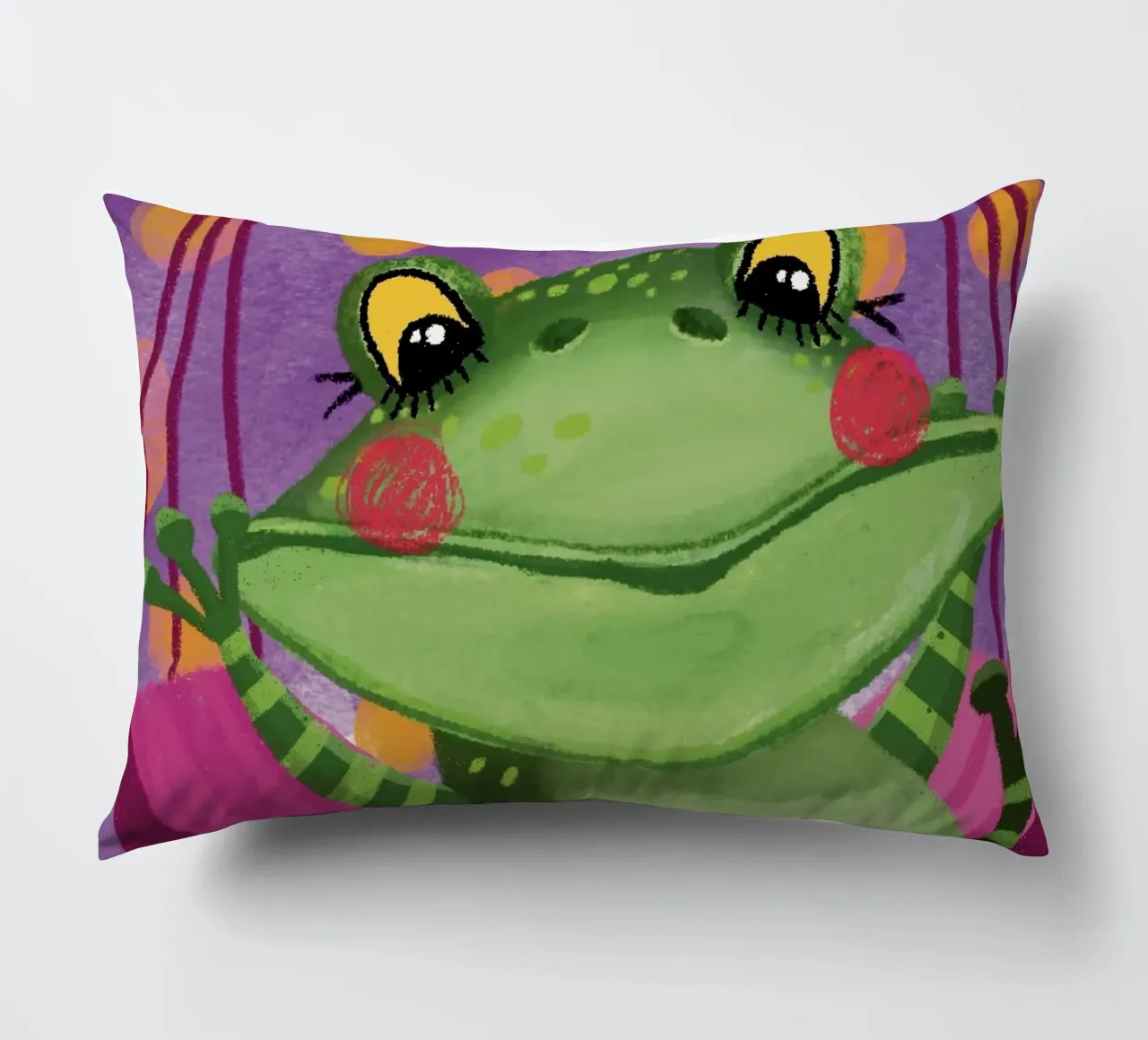 Funny frog swings in the hammock decorative cushion by Honigbrombeere