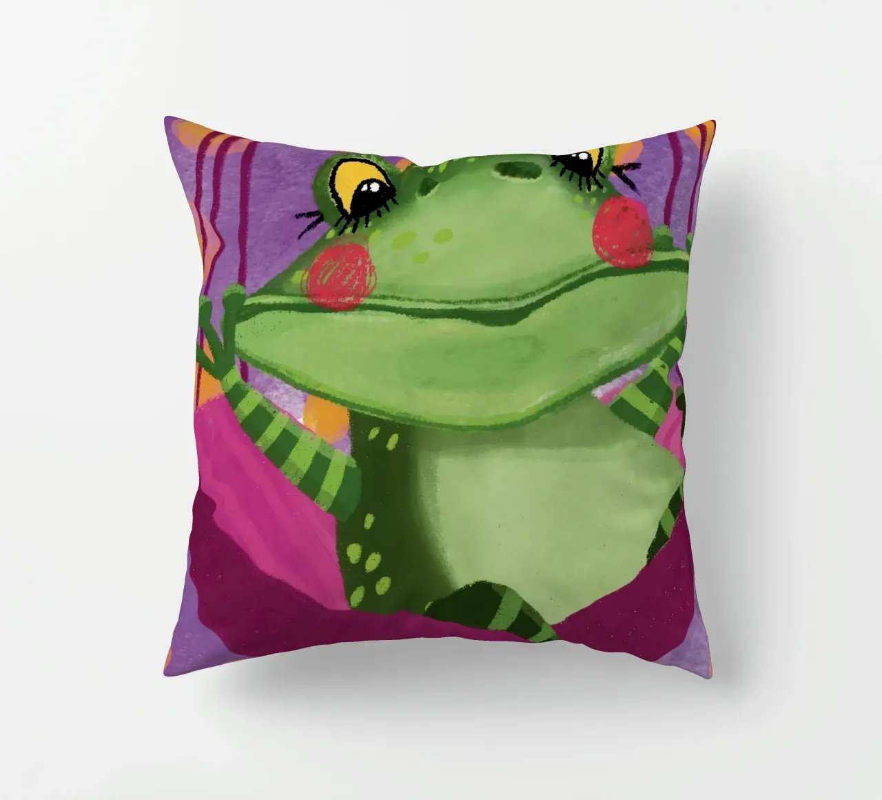 Funny frog swings in the hammock decorative cushion by Honigbrombeere