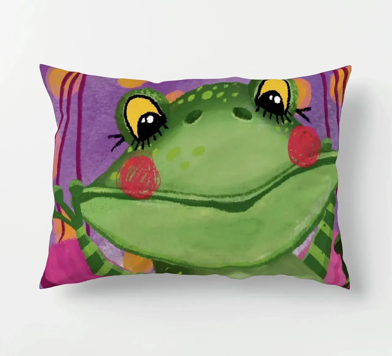 Funny frog swings in the hammock decorative cushion by Honigbrombeere