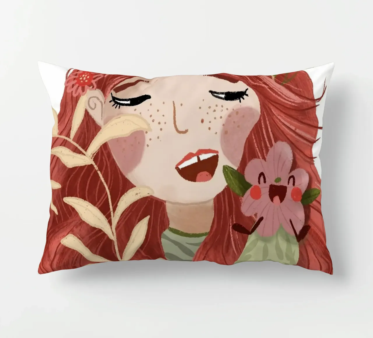 Blumenmädchen mit frecher Blühte decorative cushion by Honigbrombeere