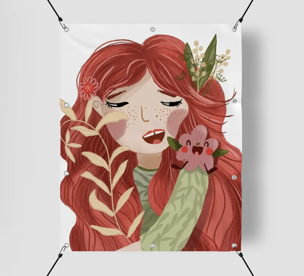 Blumenmädchen mit frecher Blühte telo in pvc da Honigbrombeere