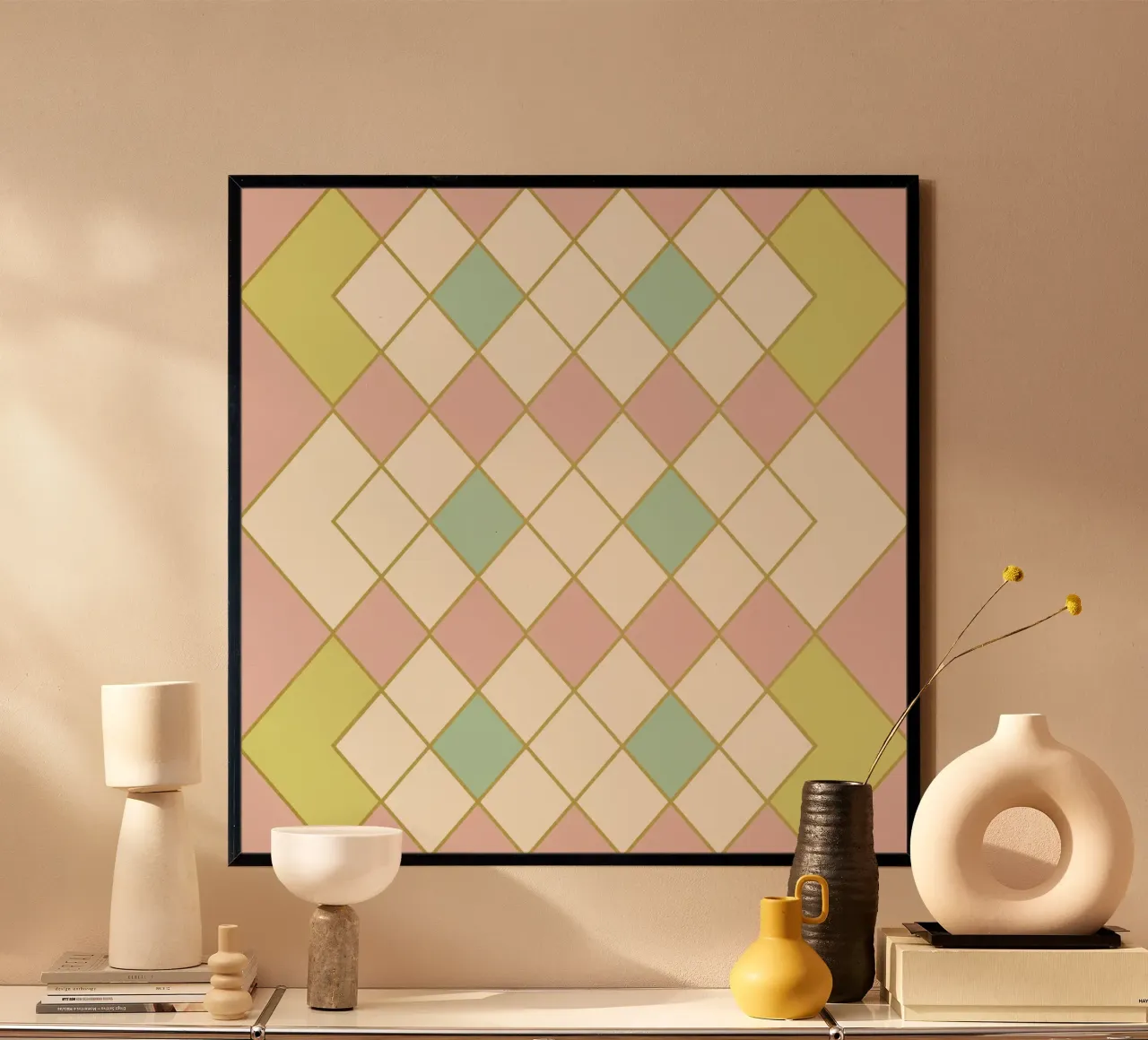 Armonia geometrica pastello poster con telaio in plastica da Metron