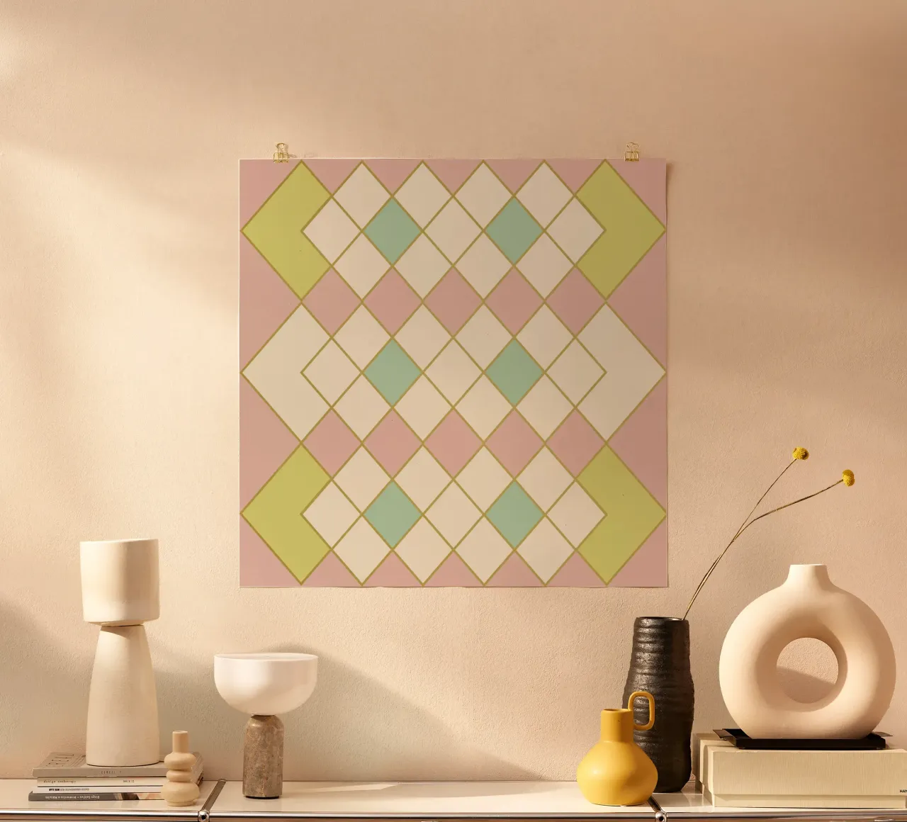 Armonia geometrica pastello poster con telaio in plastica da Metron