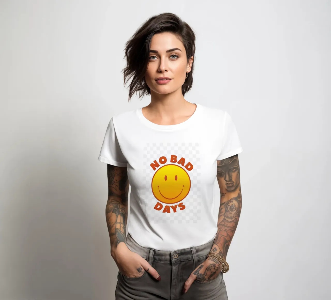 Retro "No Bad Days" Smiley Face Art Print t-shirt da donna da showmemars