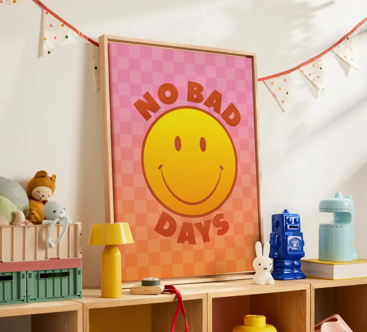 Retro "No Bad Days" Smiley Face Art Print tela da showmemars