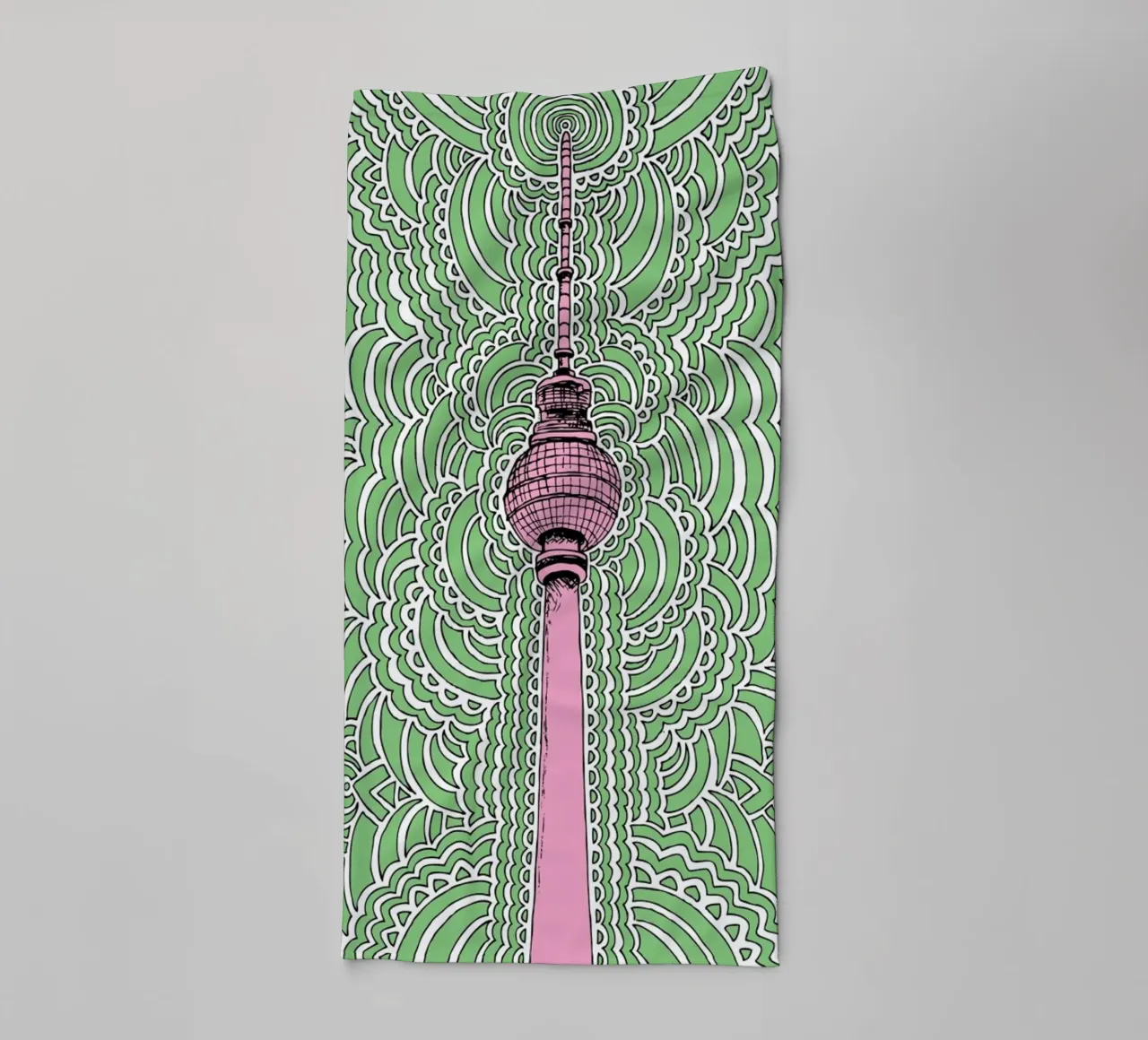 Green Fernsehturm Drawing Meditation asciugamano da bagno da KP Design
