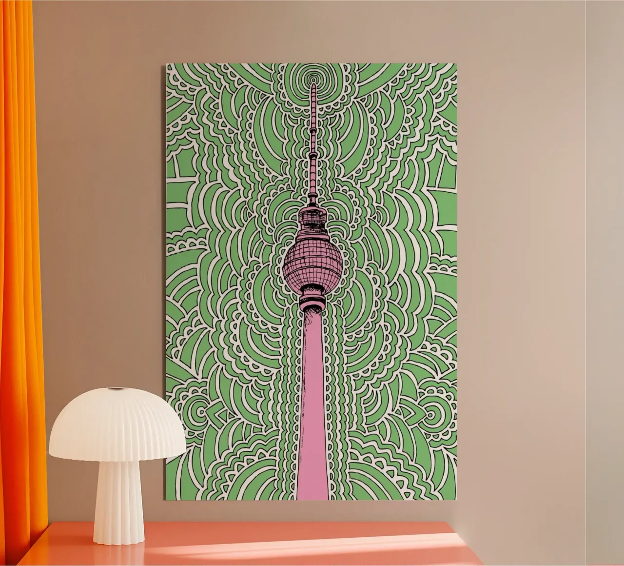 Green Fernsehturm Drawing Meditation alluminio dibond da KP Design