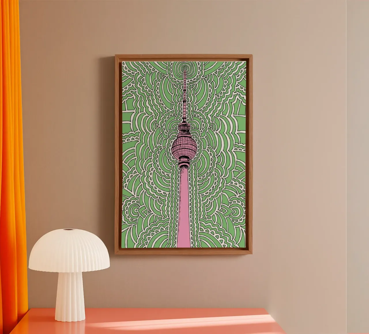 Green Fernsehturm Drawing Meditation tela con Cornice a cassetta da KP Design