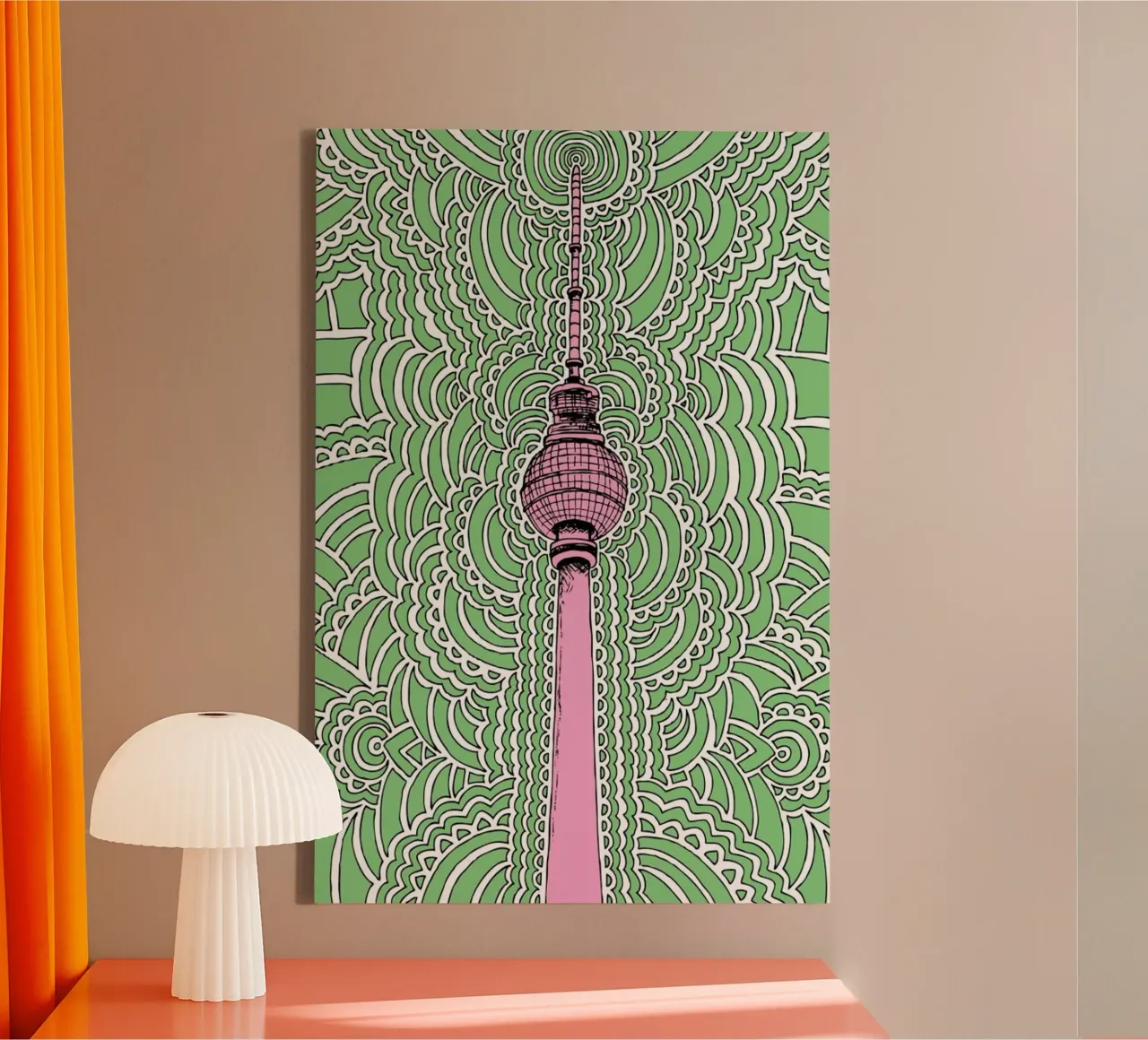 Green Fernsehturm Drawing Meditation tela con Cornice a cassetta da KP Design