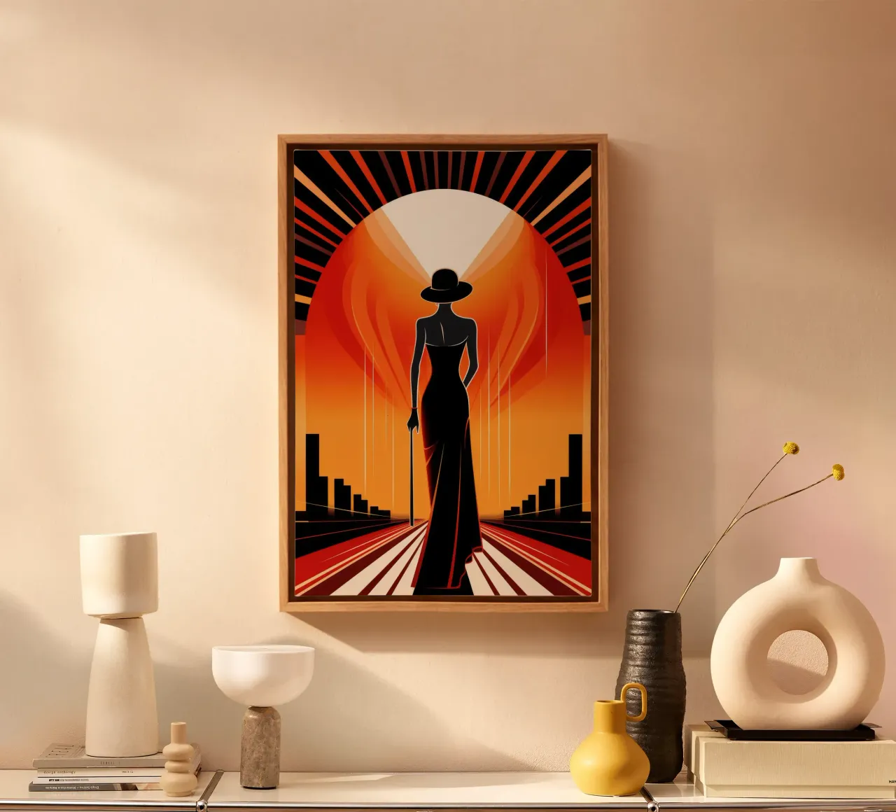 Art Deco Vrouw canvas met Baklijst van Artful Muse