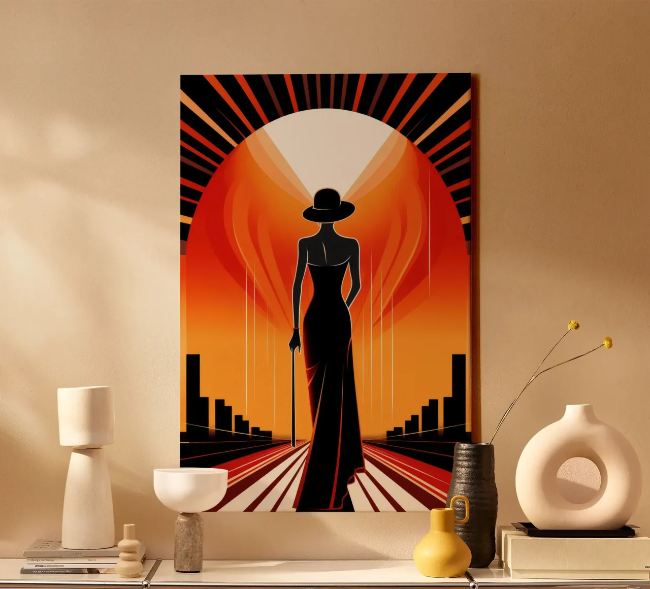 Art Deco Vrouw canvas met Baklijst van Artful Muse