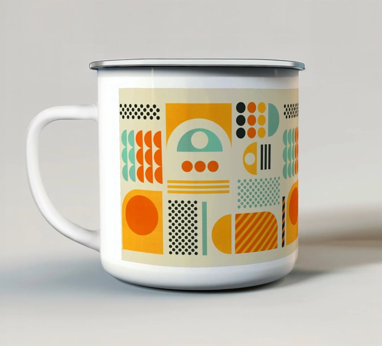 Bauhaus Geometric Pattern Art Print enamel mug by showmemars