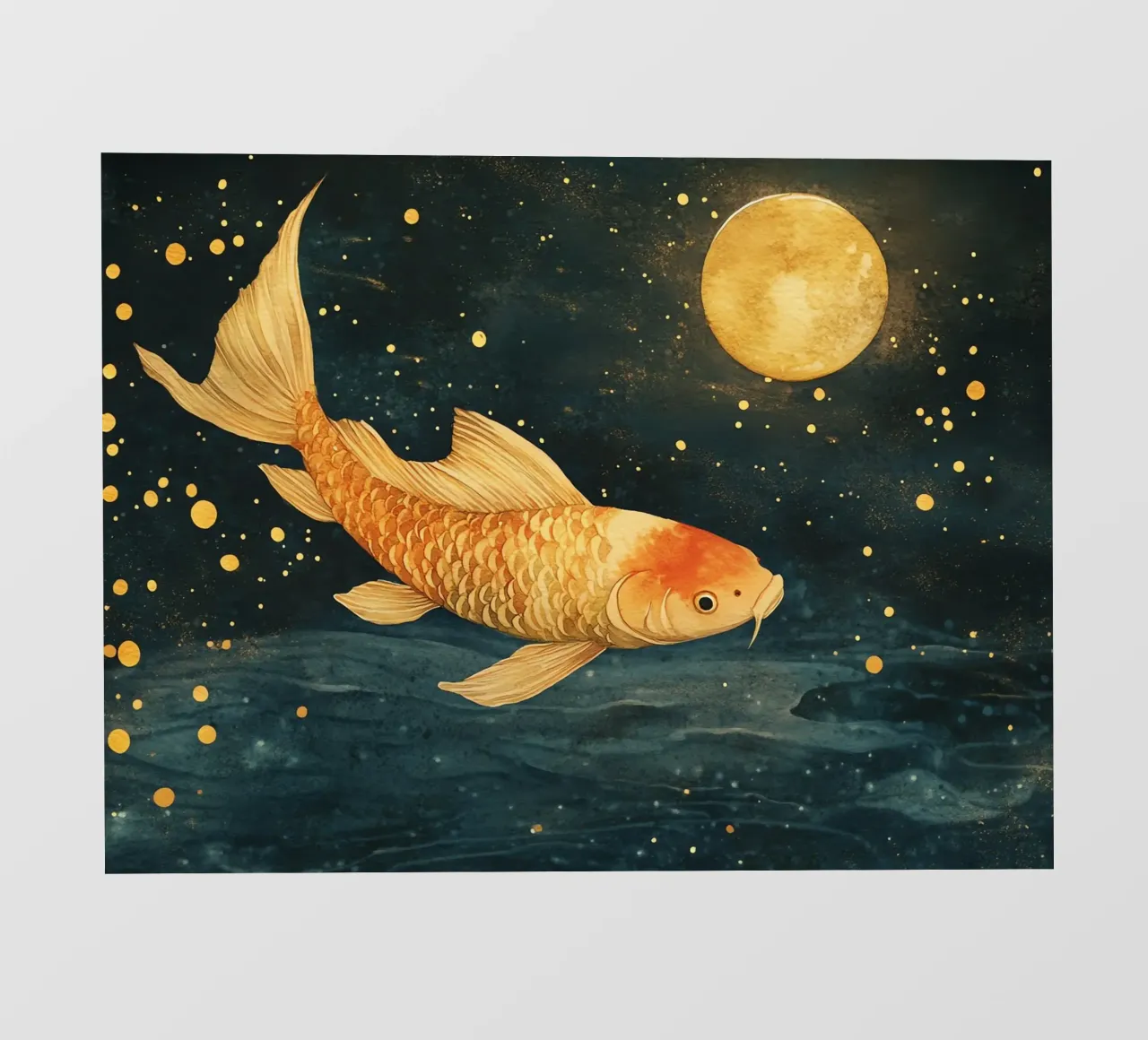 Goldener Karpfen koi im Mondlicht Fototapete von Théïa's Fantasia World