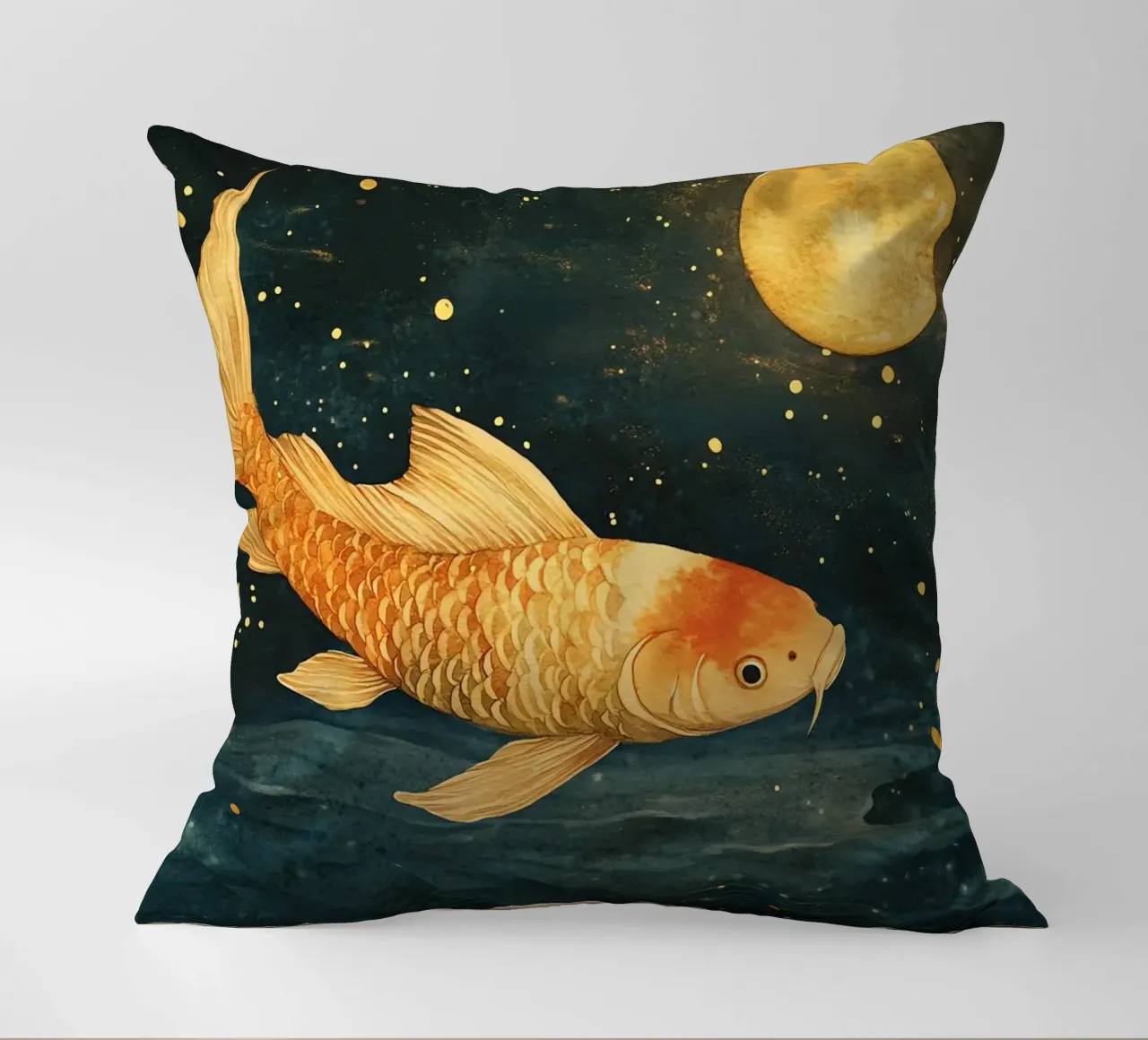 Carpa dorata al chiaro di luna cuscino da Théïa's Fantasia World