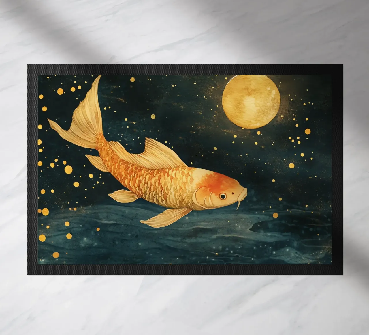 Golden carp in the moonlight doormat by Théïa's Fantasia World