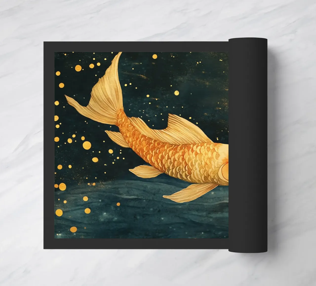 Golden carp in the moonlight doormat by Théïa's Fantasia World