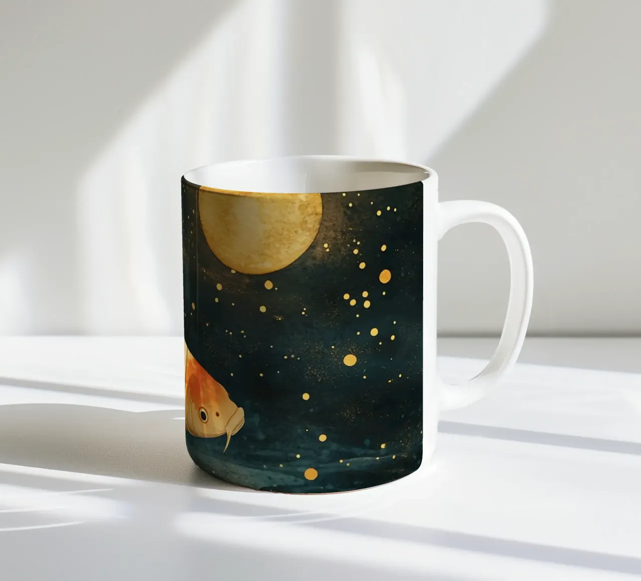 Carpa dorata al chiaro di luna tazza in ceramica da Théïa's Fantasia World