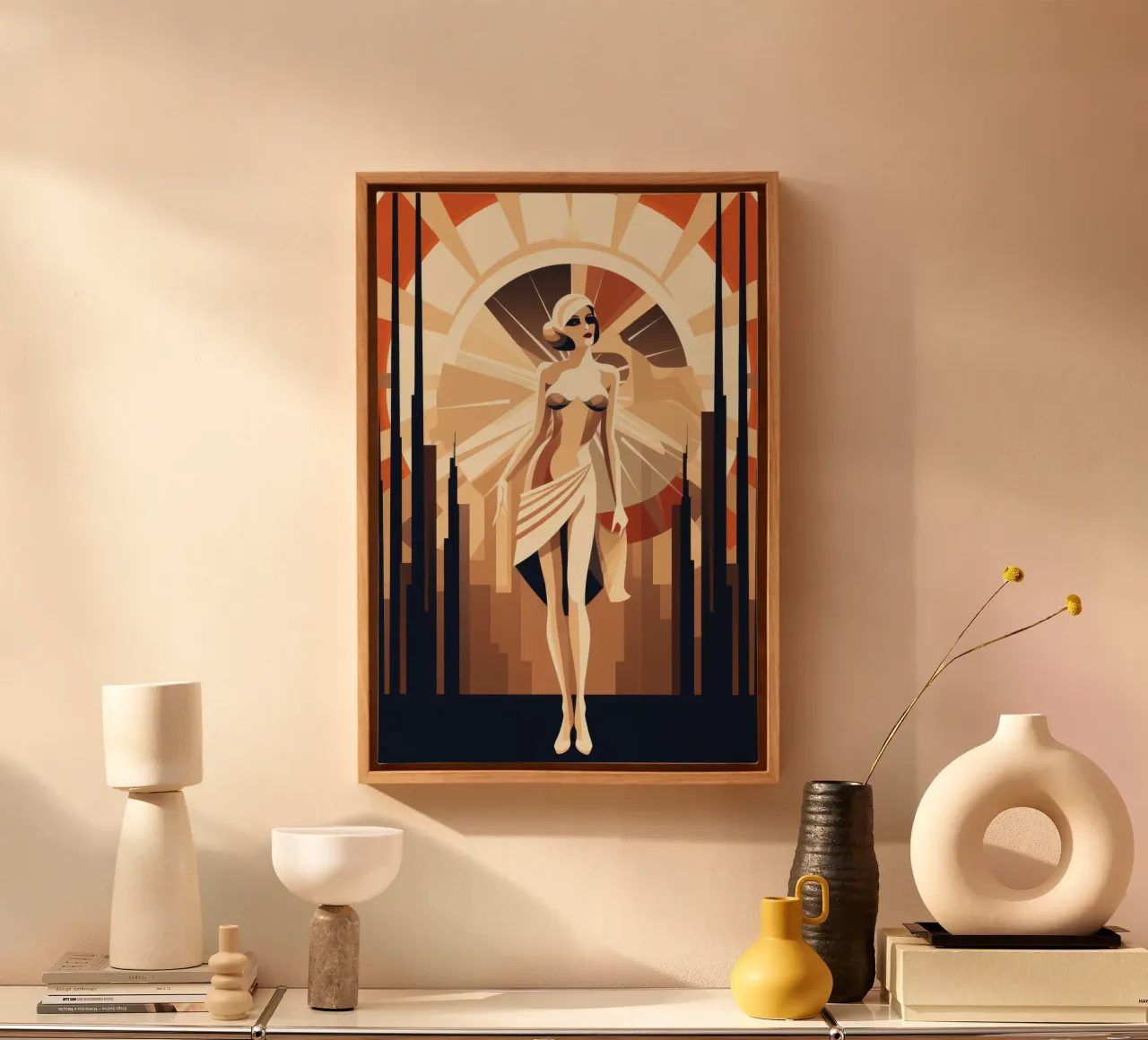 Art Deco Vrouw canvas met Baklijst van Artful Muse