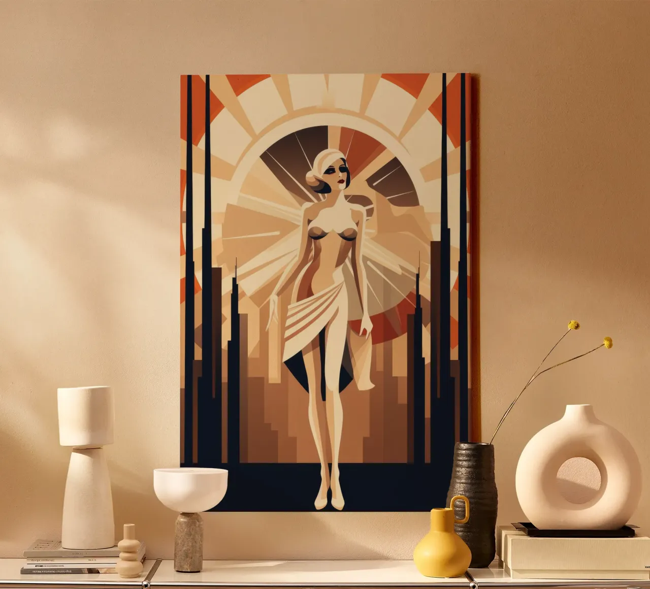 Art Deco Vrouw canvas met Baklijst van Artful Muse