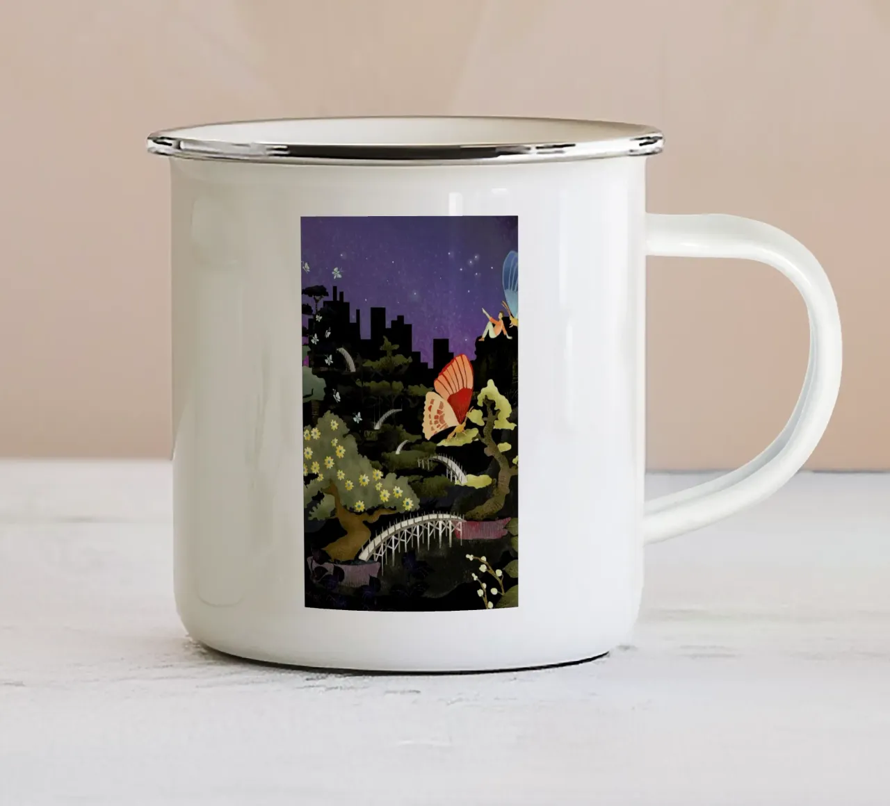 Bonsais and Butterflies tazza in smalto da Amalia Restrepo