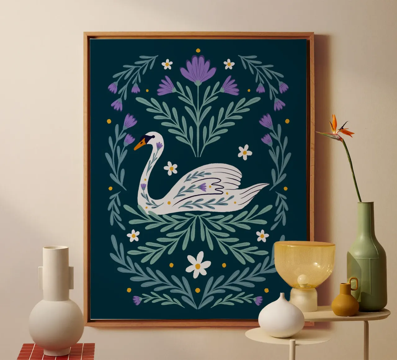 Cigno - viola e verde acqua tela da Wackapacka