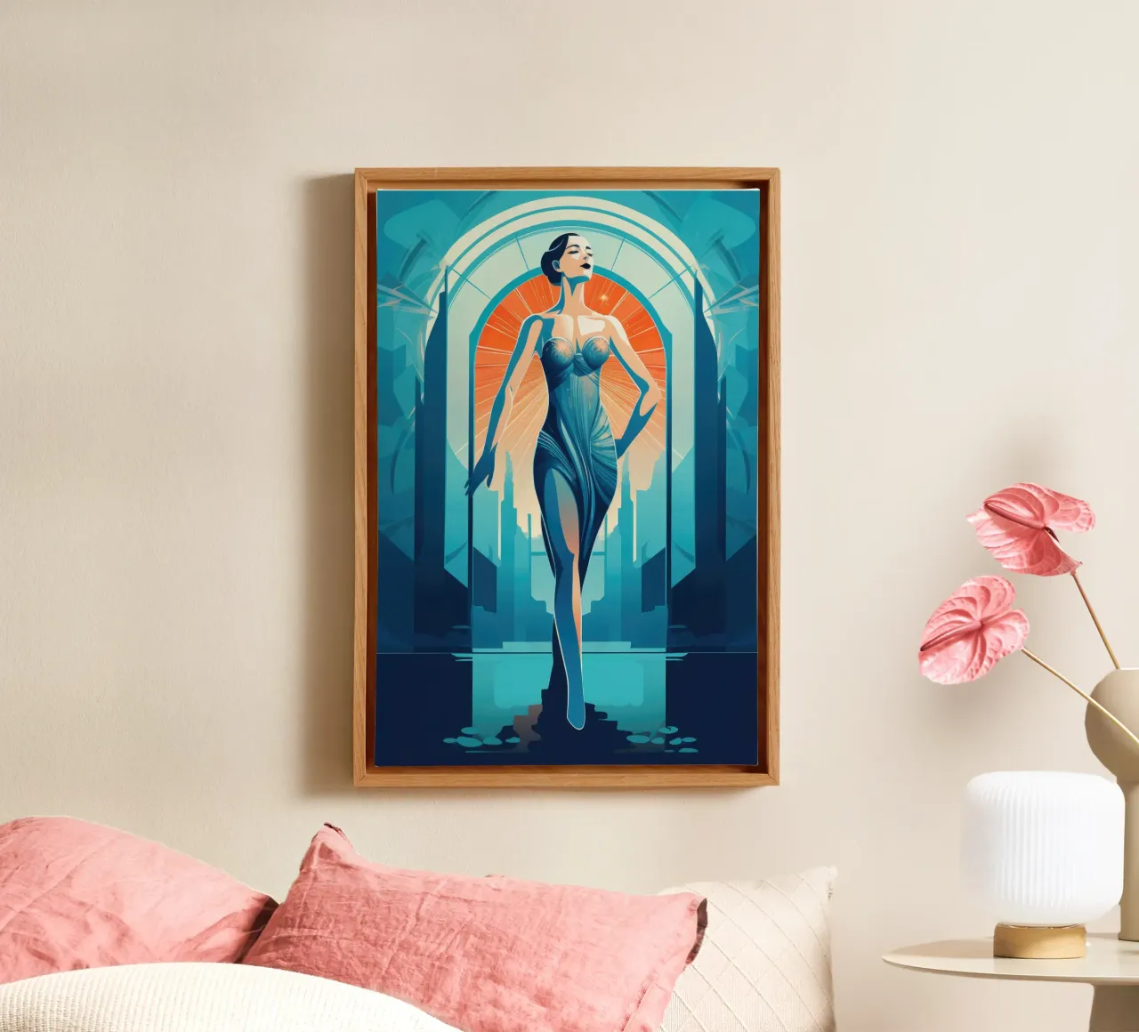Art Deco Vrouw canvas met Baklijst van Artful Muse