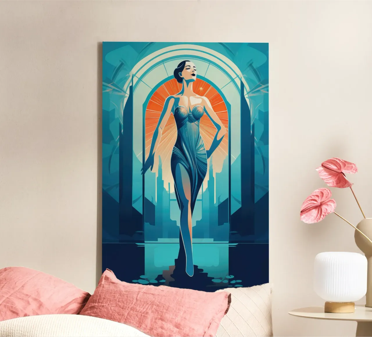 Art Deco Vrouw canvas met Baklijst van Artful Muse