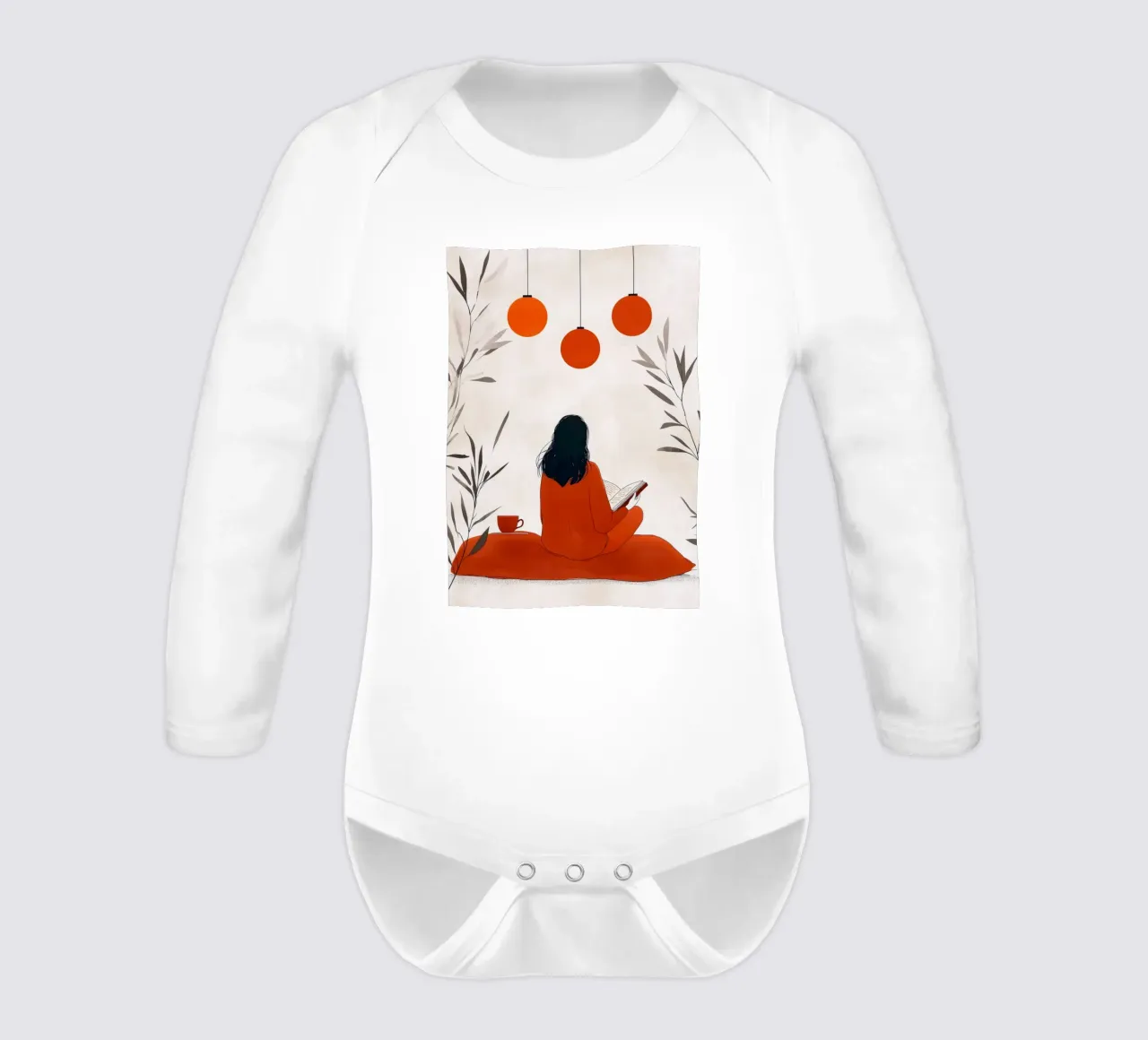 Reading Woman life minimal art long-sleeve baby romper by Justyna Jaszke JBJart
