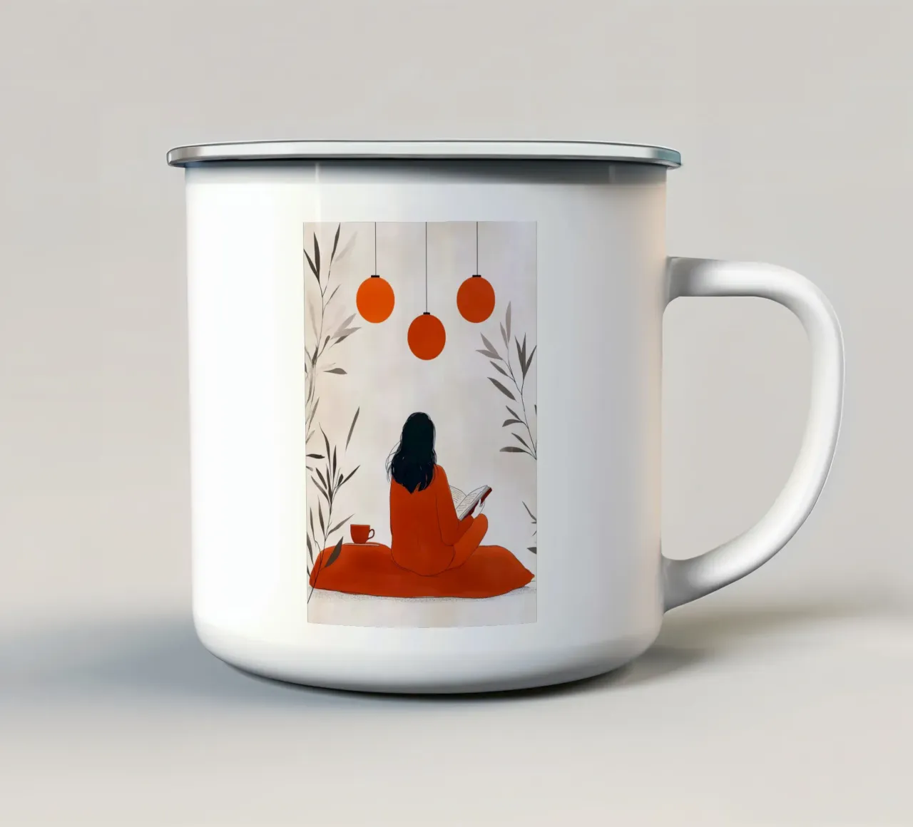 Lecture Femme vie art minimal mug en émail de Justyna Jaszke JBJart