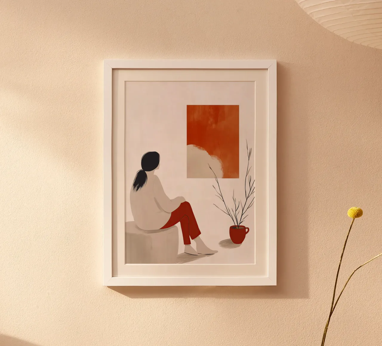 Painting Woman life minimal art poster with plastic frame by Justyna Jaszke JBJart