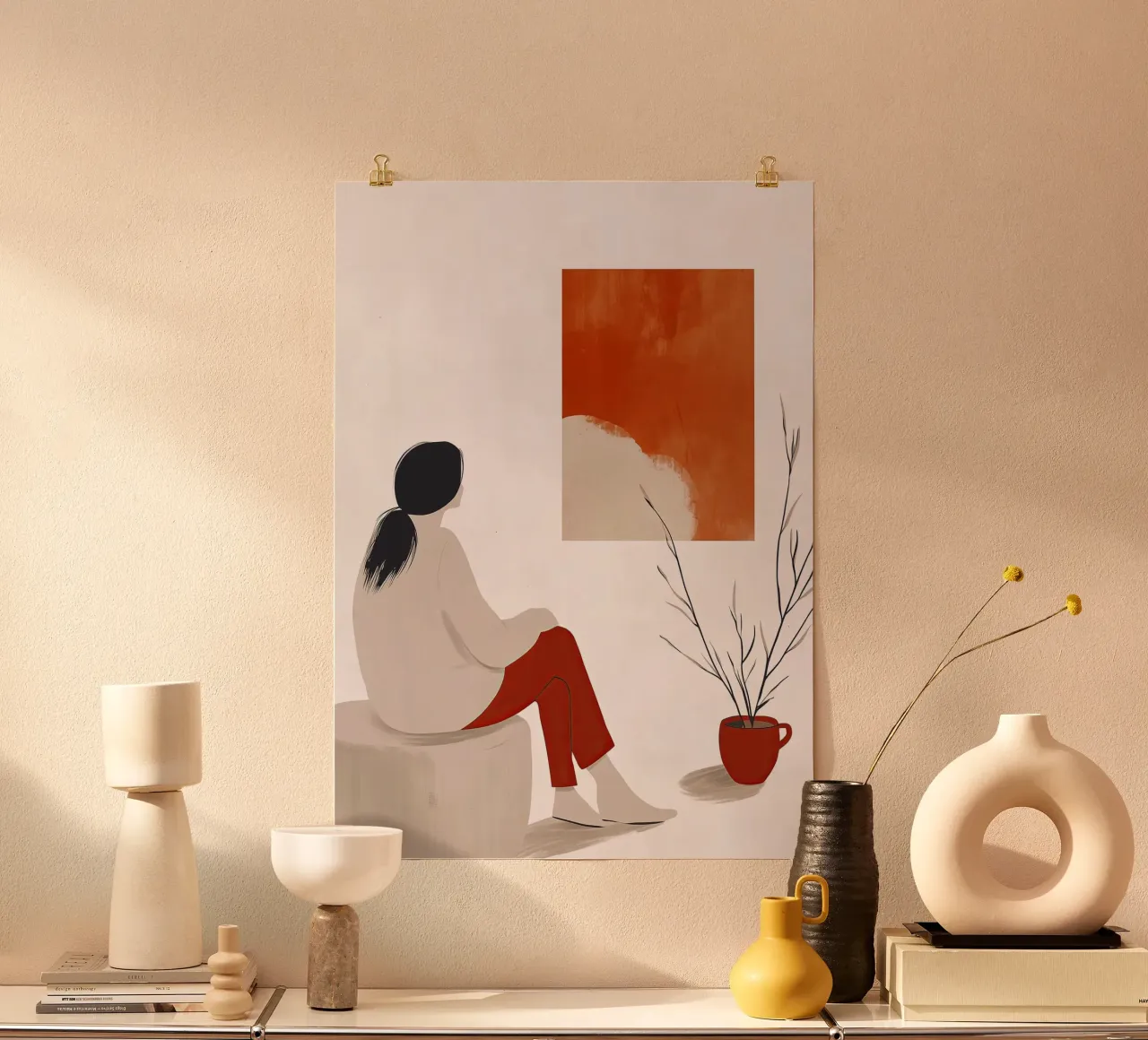 Painting Woman life minimal art poster with plastic frame by Justyna Jaszke JBJart