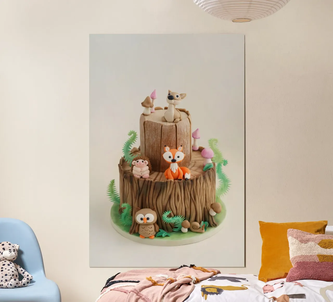 Torta con animali del bosco e creature della foresta poster con telaio in plastica da foodphotolove