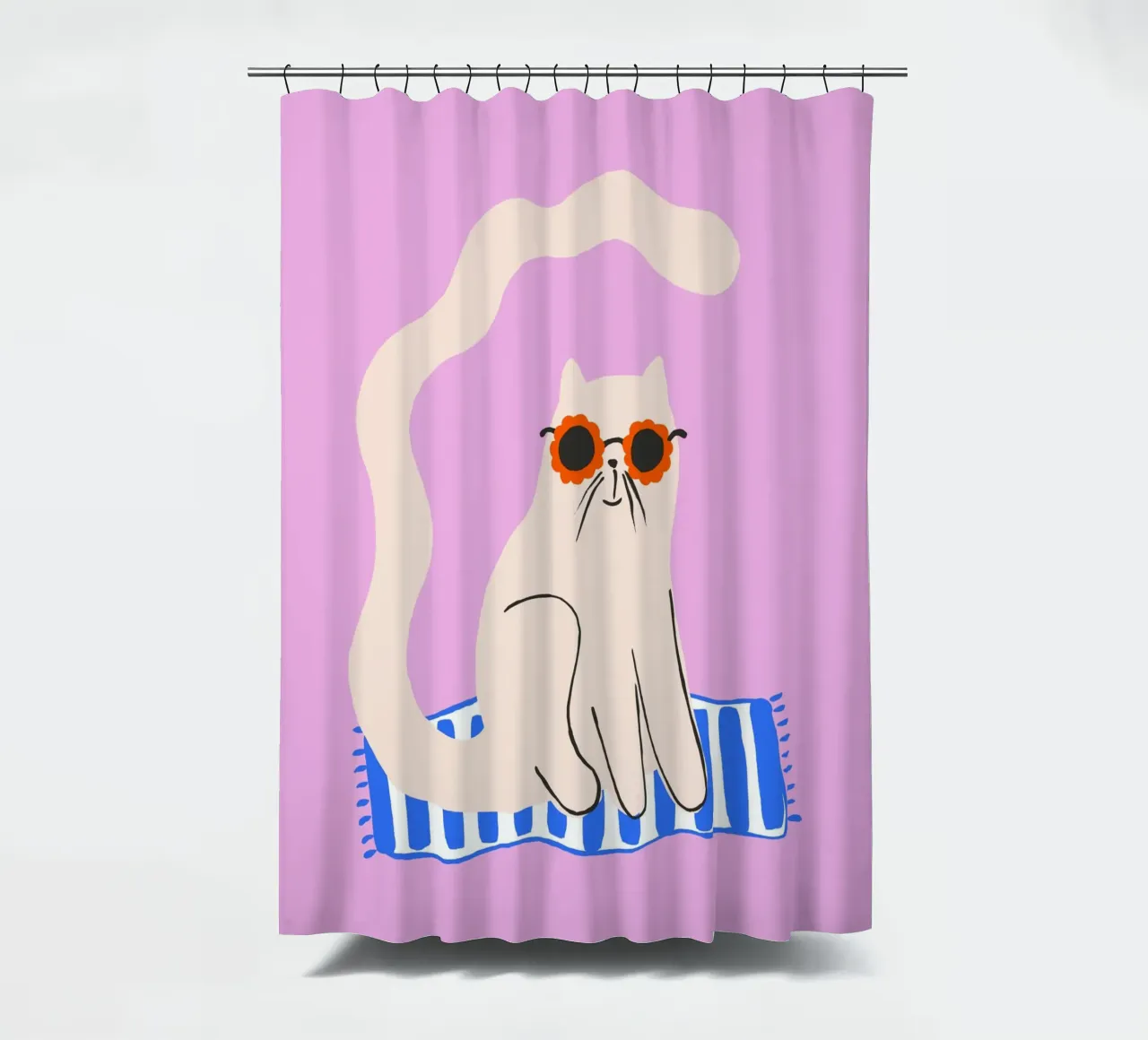 Gatto sulla spiaggia tenda da doccia da All Colours