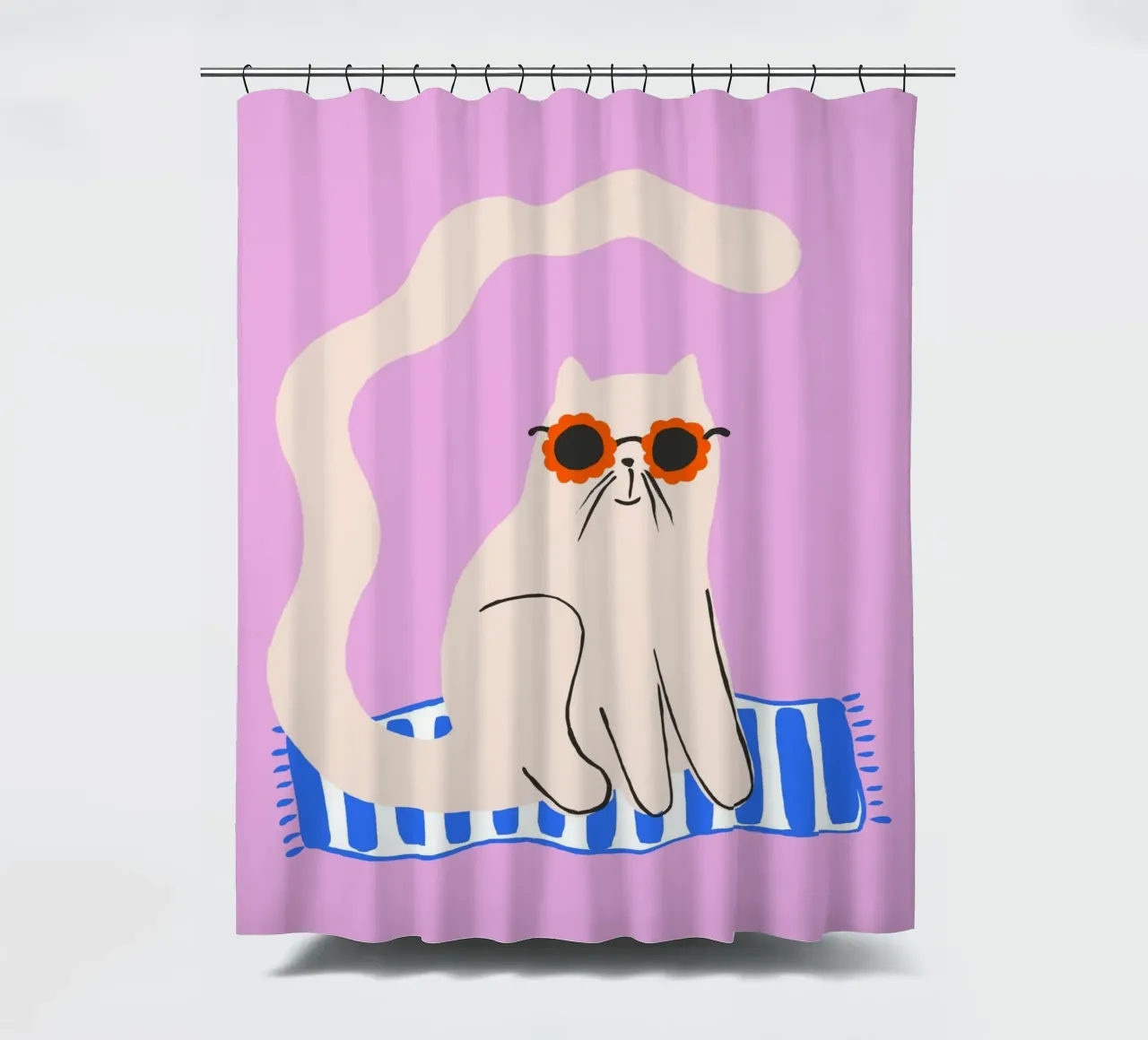 Gatto sulla spiaggia tenda da doccia da All Colours