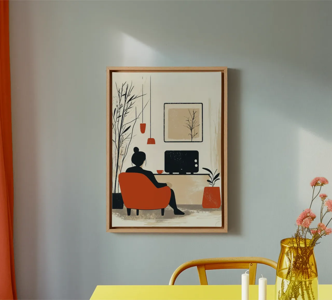 Radio Vrouw leven minimale kunst canvas met Baklijst van Justyna Jaszke JBJart