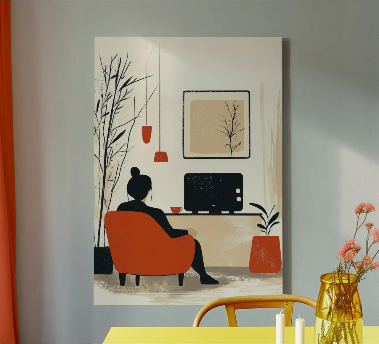 Radio Vrouw leven minimale kunst canvas met Baklijst van Justyna Jaszke JBJart