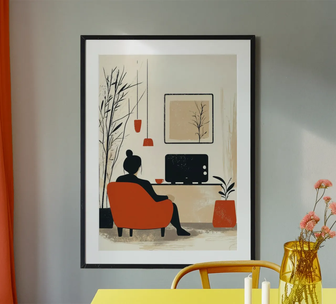 Radio Donna vita arte minima poster con telaio in legno da Justyna Jaszke JBJart